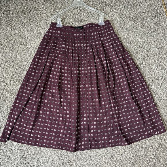Talbots Dotty Bows Button Front Midi Full Skirt Sz 10 Burgundy Fall Fashion New - Picture 3 of 9
